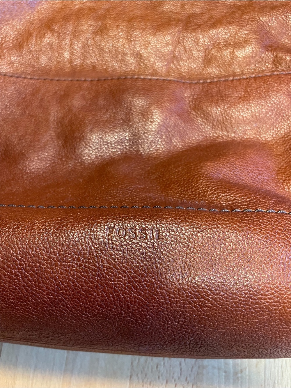 Fossil Chestnut Brown Leather Shoulder Bag with Tassel Zip - Picture 2 of 11